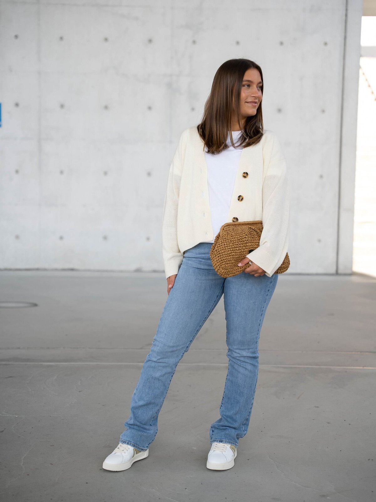 Y.A.S Frido Long Sleeve Wide Knit Cardigan Birch