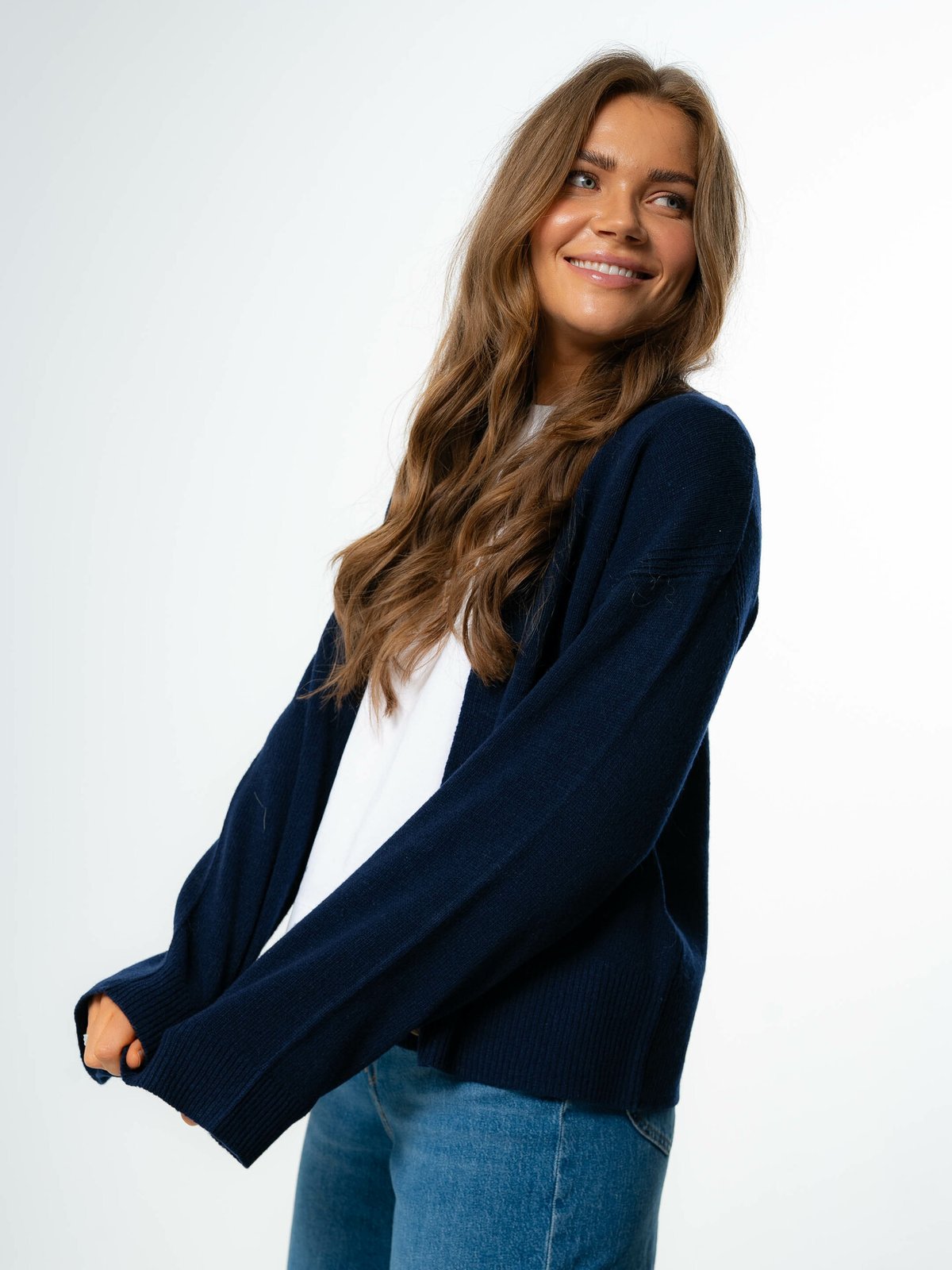 Y.A.S Frido Long Sleeve Wide Knit Cardigan Night Sky