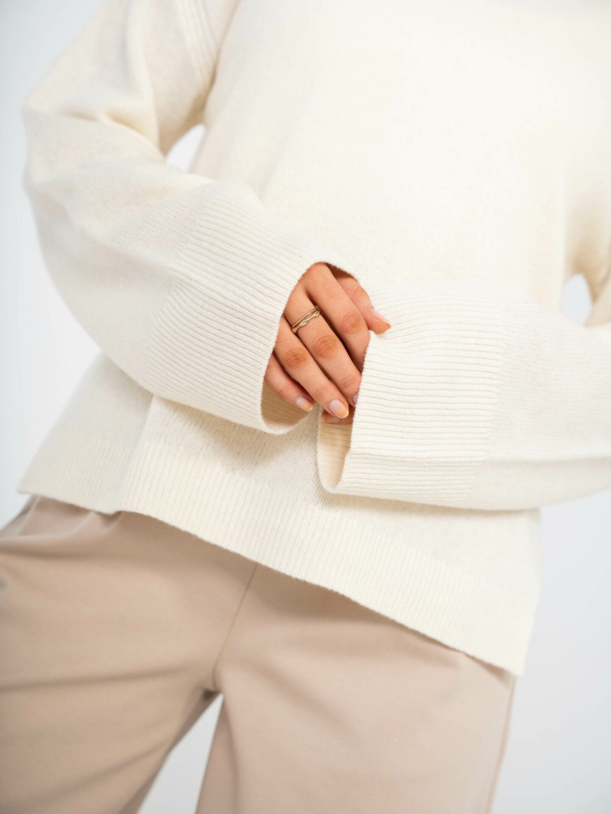 Y.A.S Frido Long Sleeve Wide Knit Pullover Birch
