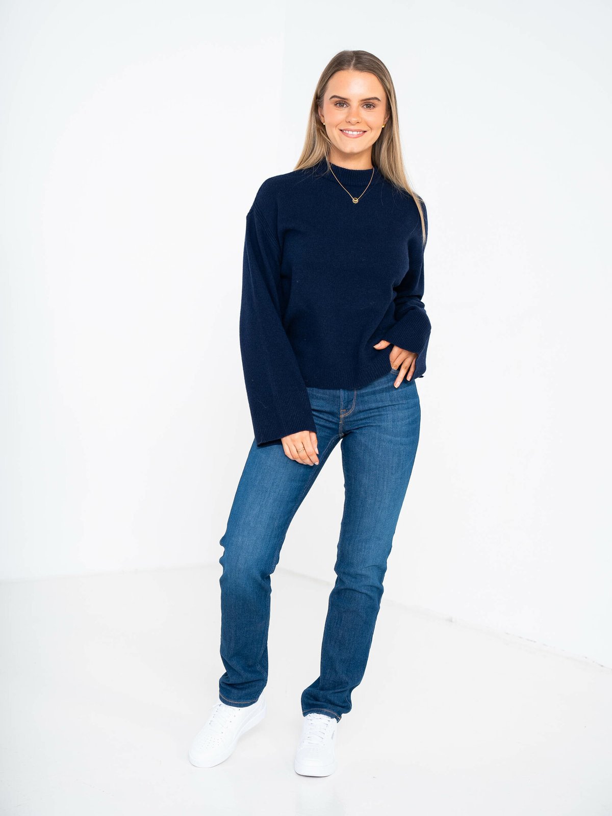 Y.A.S Frido Long Sleeve Wide Knit Pullover Night Sky