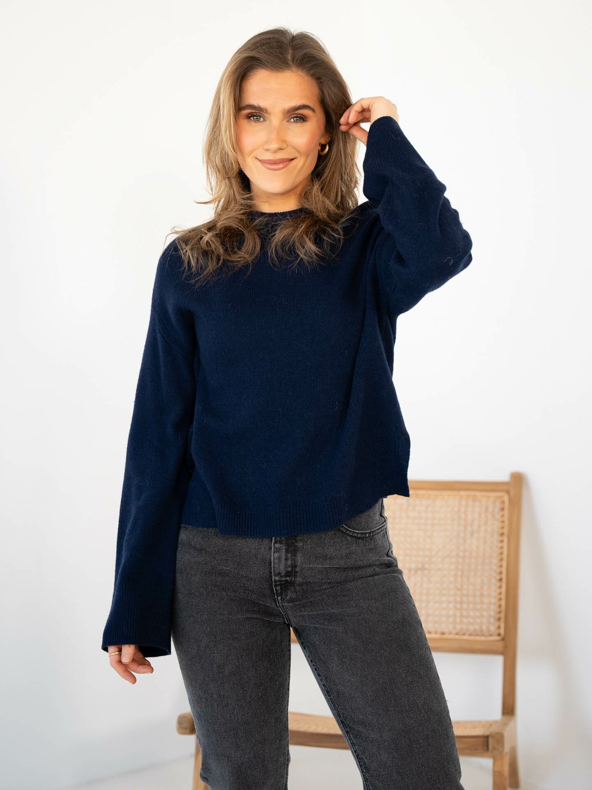 Y.A.S Frido Long Sleeve Wide Knit Pullover Night Sky