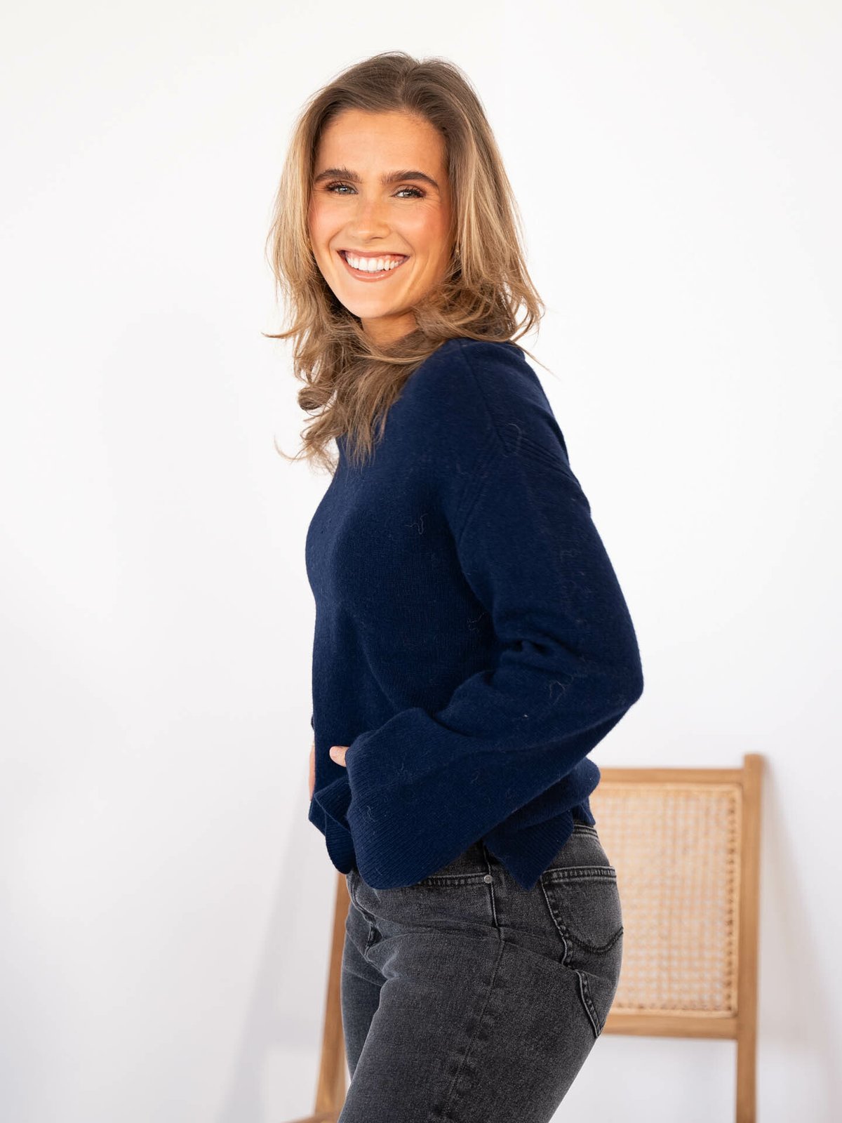 Y.A.S Frido Long Sleeve Wide Knit Pullover Night Sky