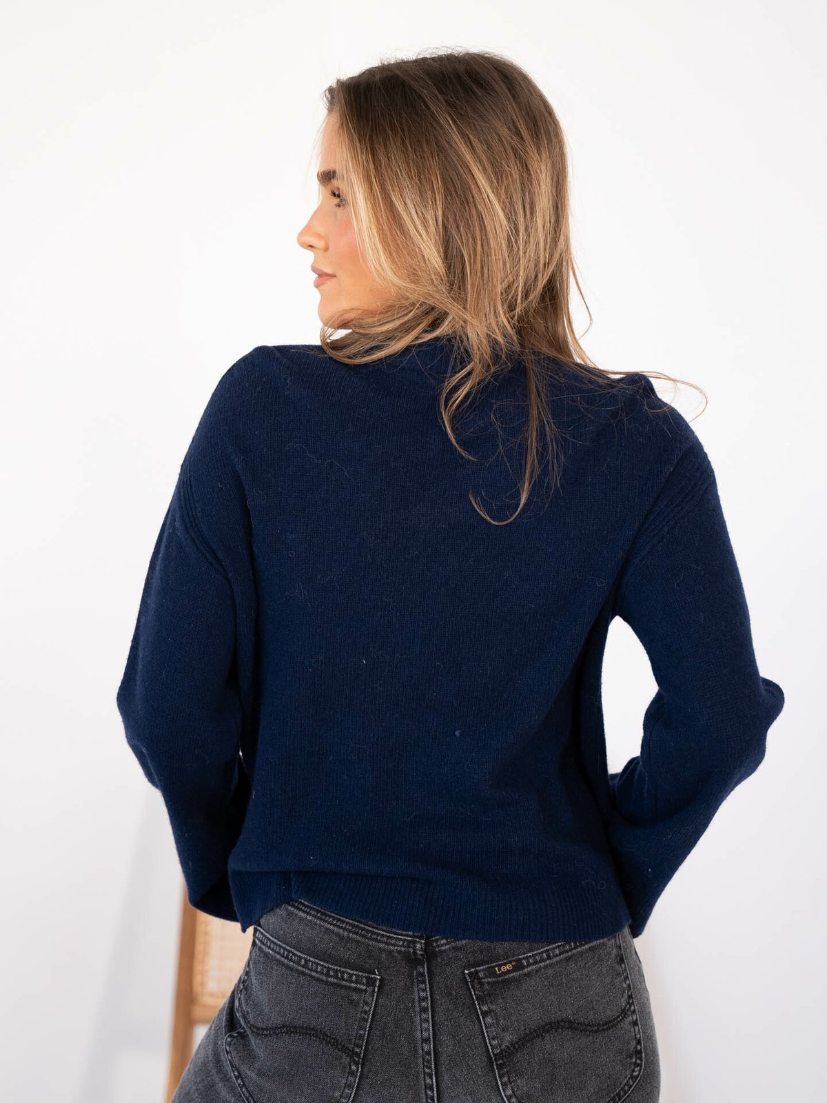 Y.A.S Frido Long Sleeve Wide Knit Pullover Night Sky