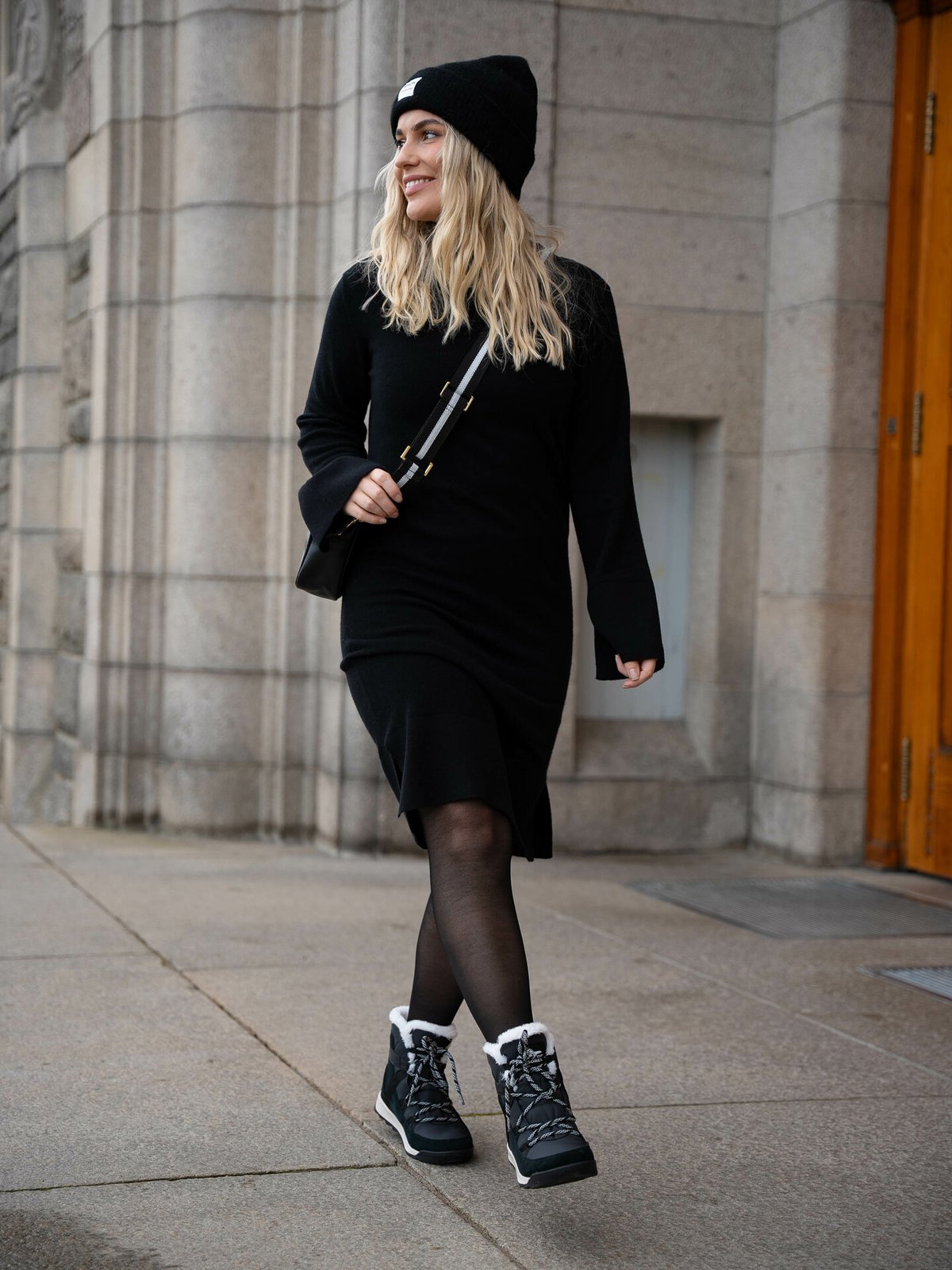 Y.A.S Emilie Long Sleeve High Neck Knit Dress Black