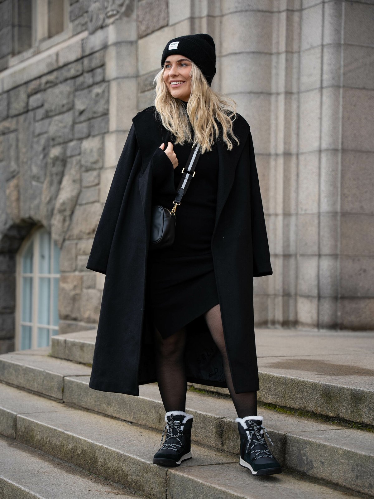 Y.A.S Emilie Long Sleeve High Neck Knit Dress Black