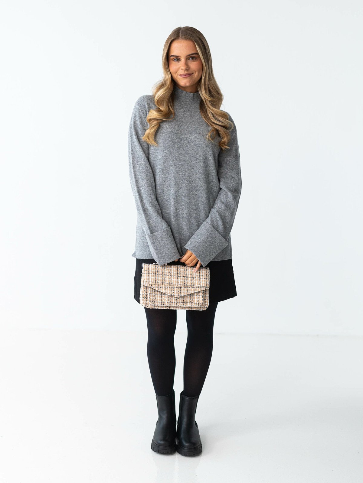 Y.A.S Emilie Highneck Pullover Light Grey Melange