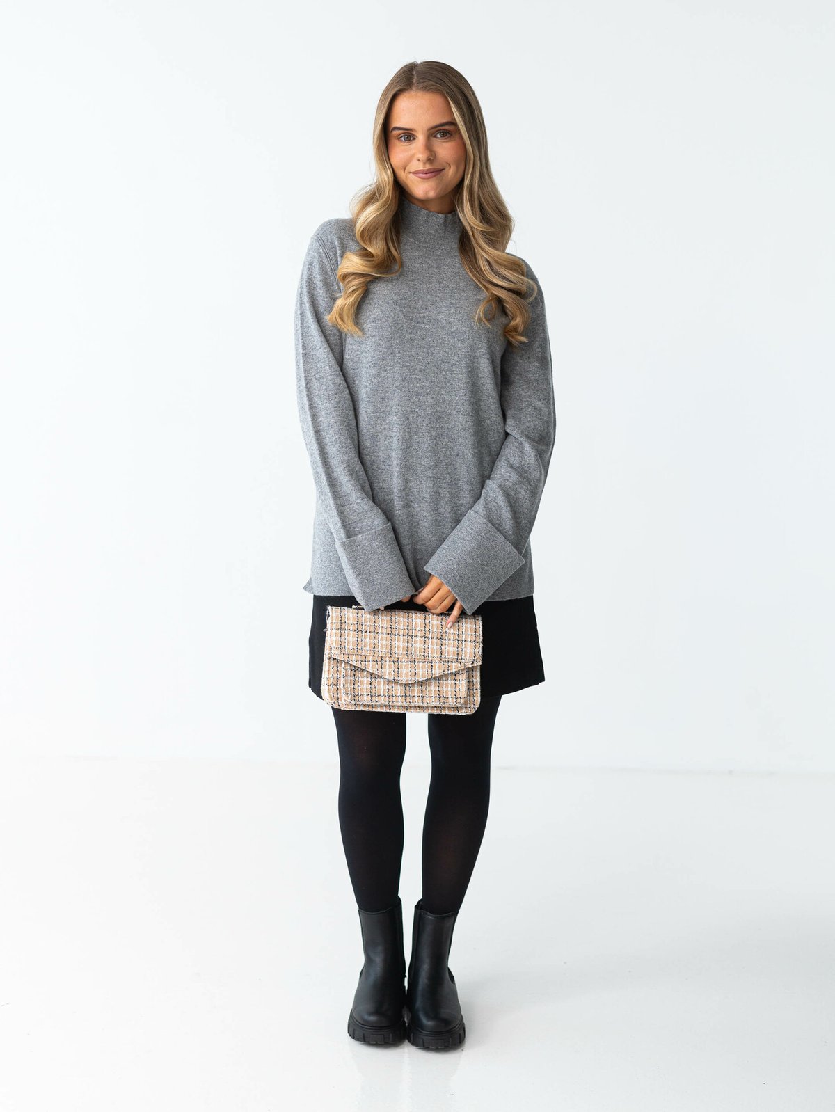 Y.A.S Emilie Highneck Pullover Light Grey Melange