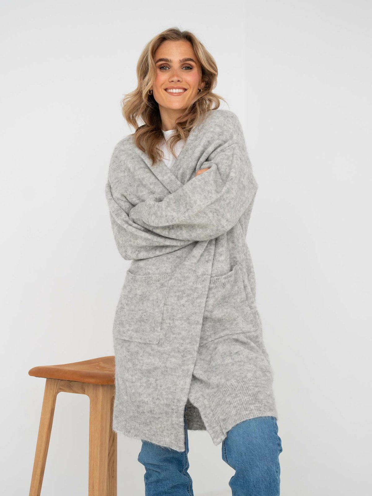 Y.A.S Norla Long Cardigan Light Grey Melange