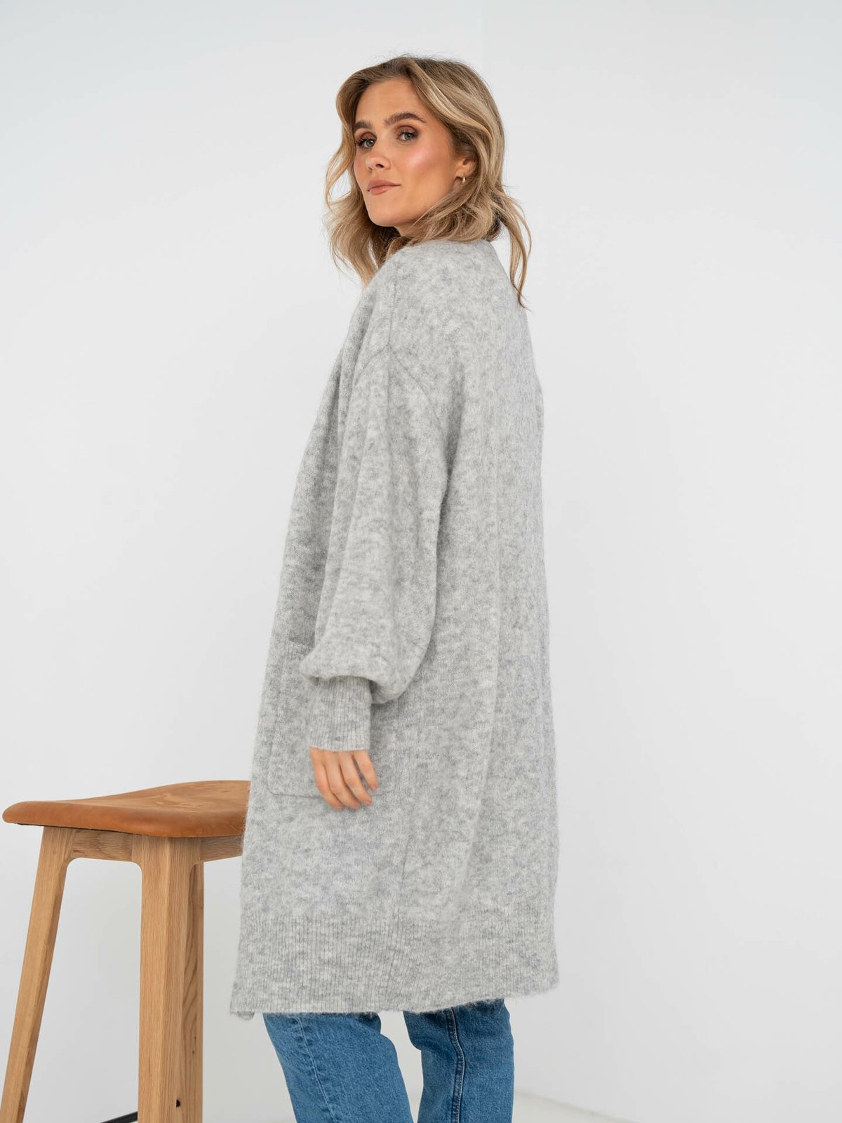 Y.A.S Norla Long Cardigan Light Grey Melange