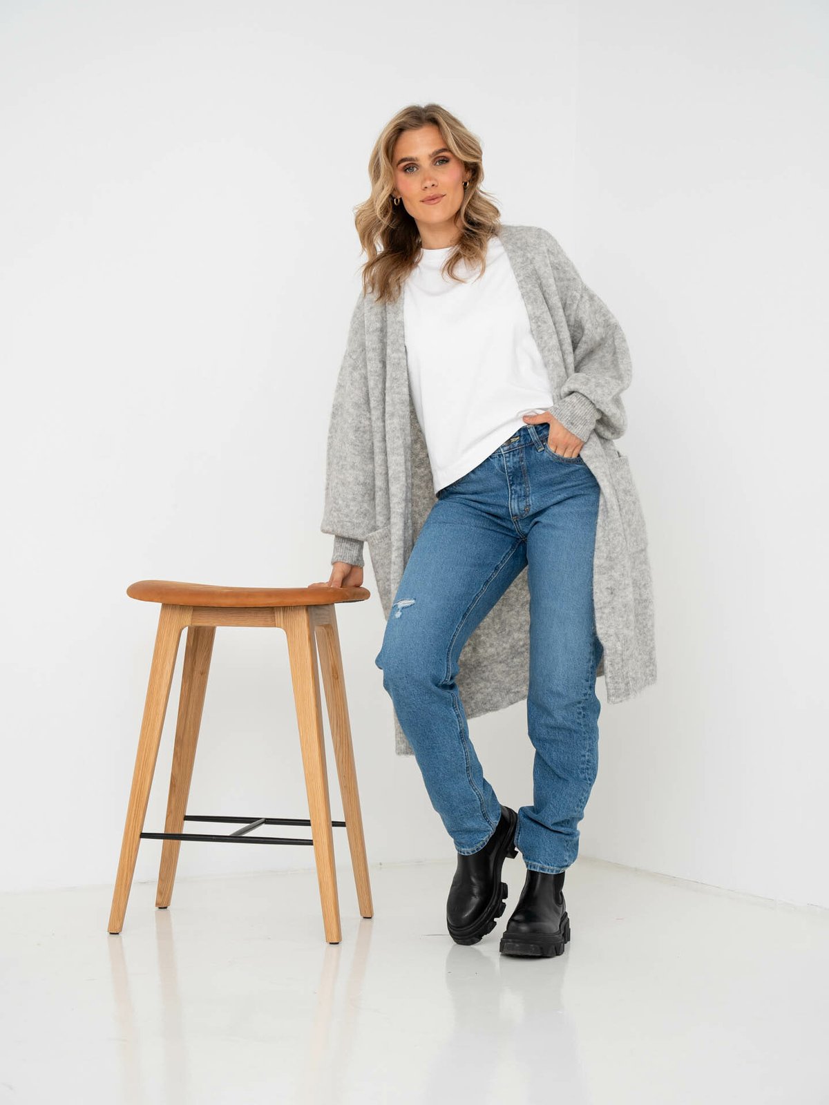 Y.A.S Norla Long Cardigan Light Grey Melange