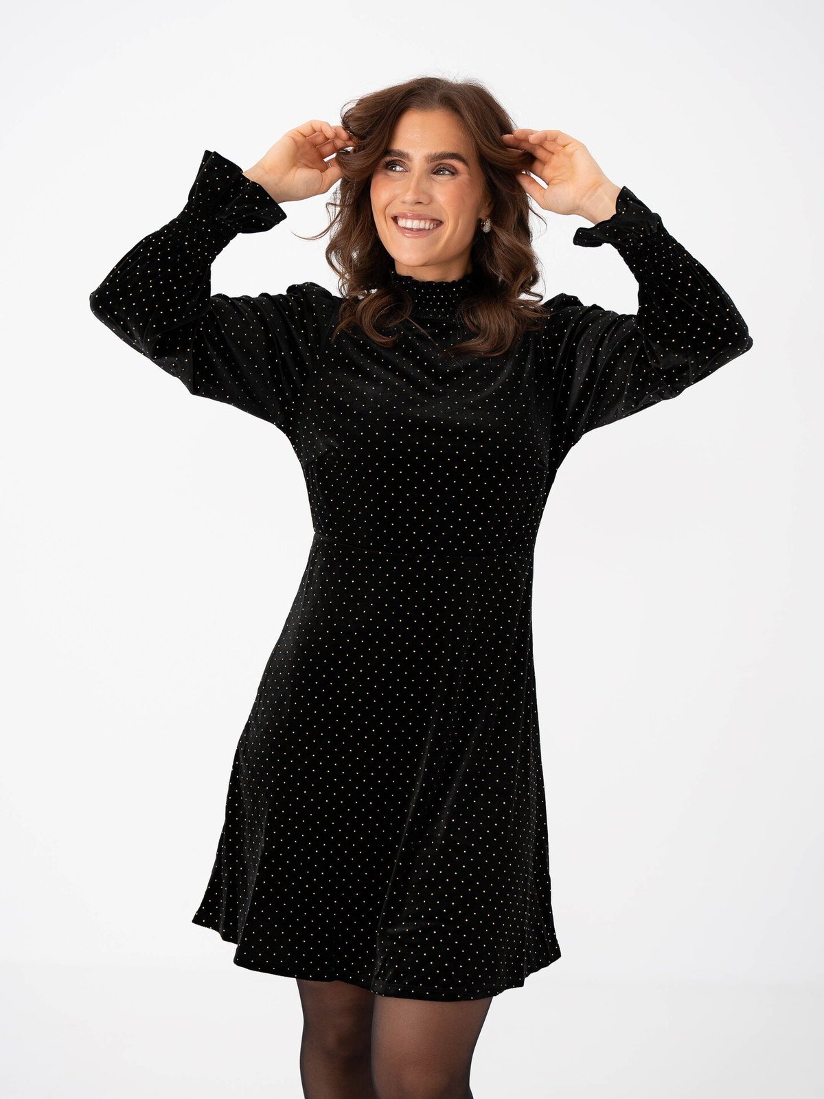 Y.A.S Riva Long Sleeve High Neck Velvet Dress Black