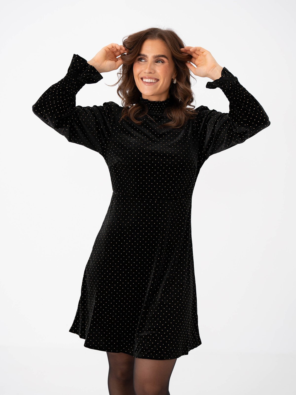 Y.A.S Riva Long Sleeve High Neck Velvet Dress Black