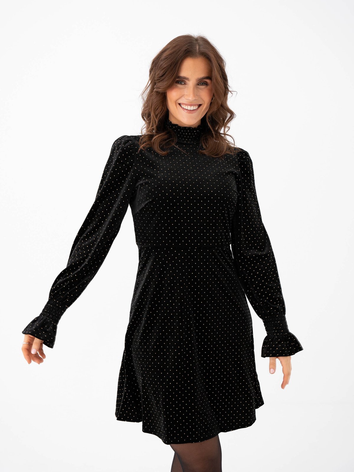 Y.A.S Riva Long Sleeve High Neck Velvet Dress Black