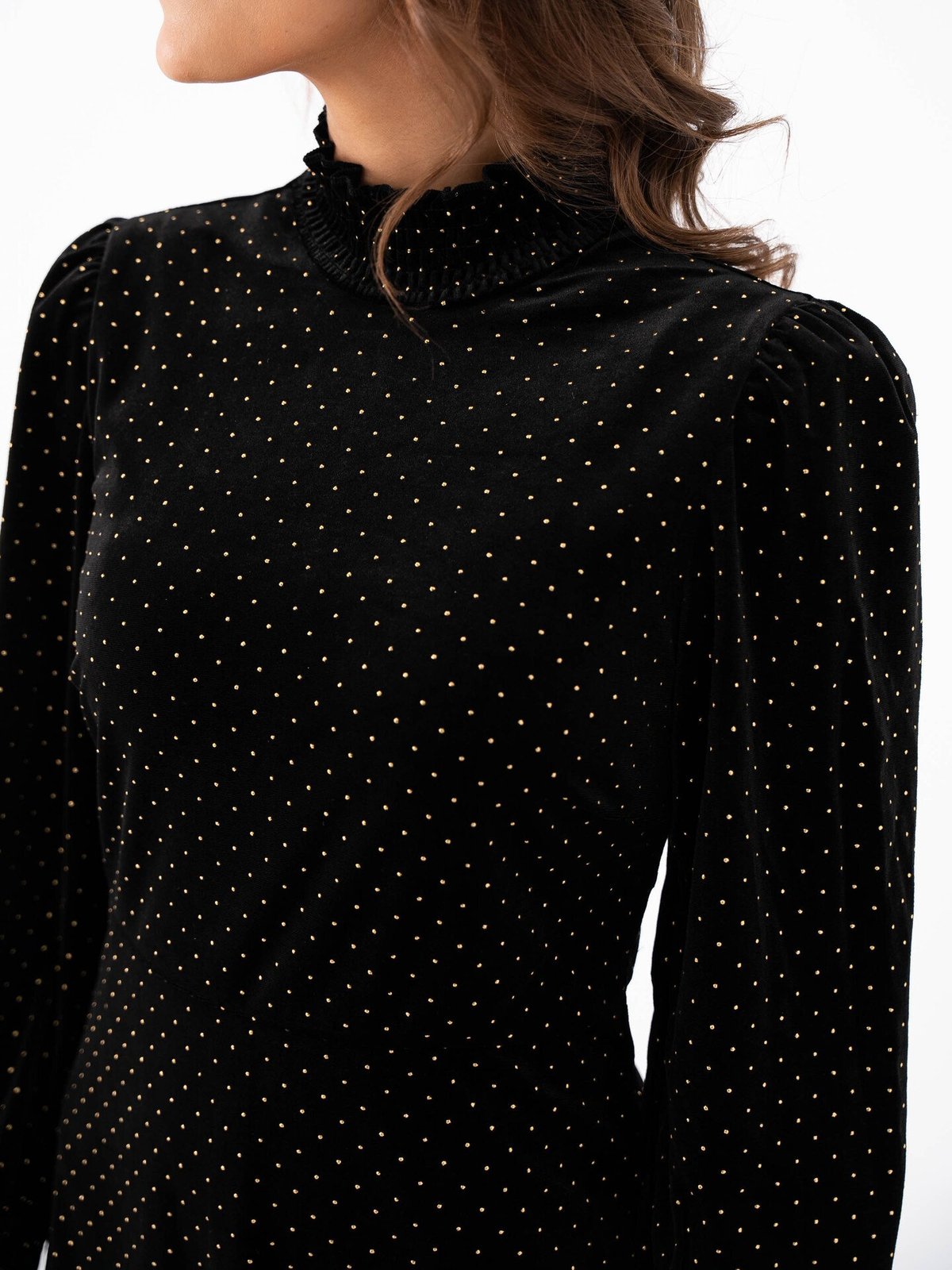 Y.A.S Riva Long Sleeve High Neck Velvet Dress Black