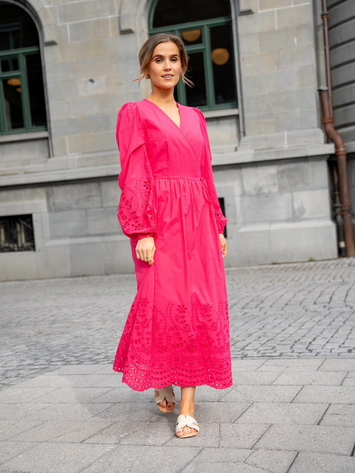 Y.A.S Luma Long Sleeve Long Wrap Dress Raspberry Sorbet