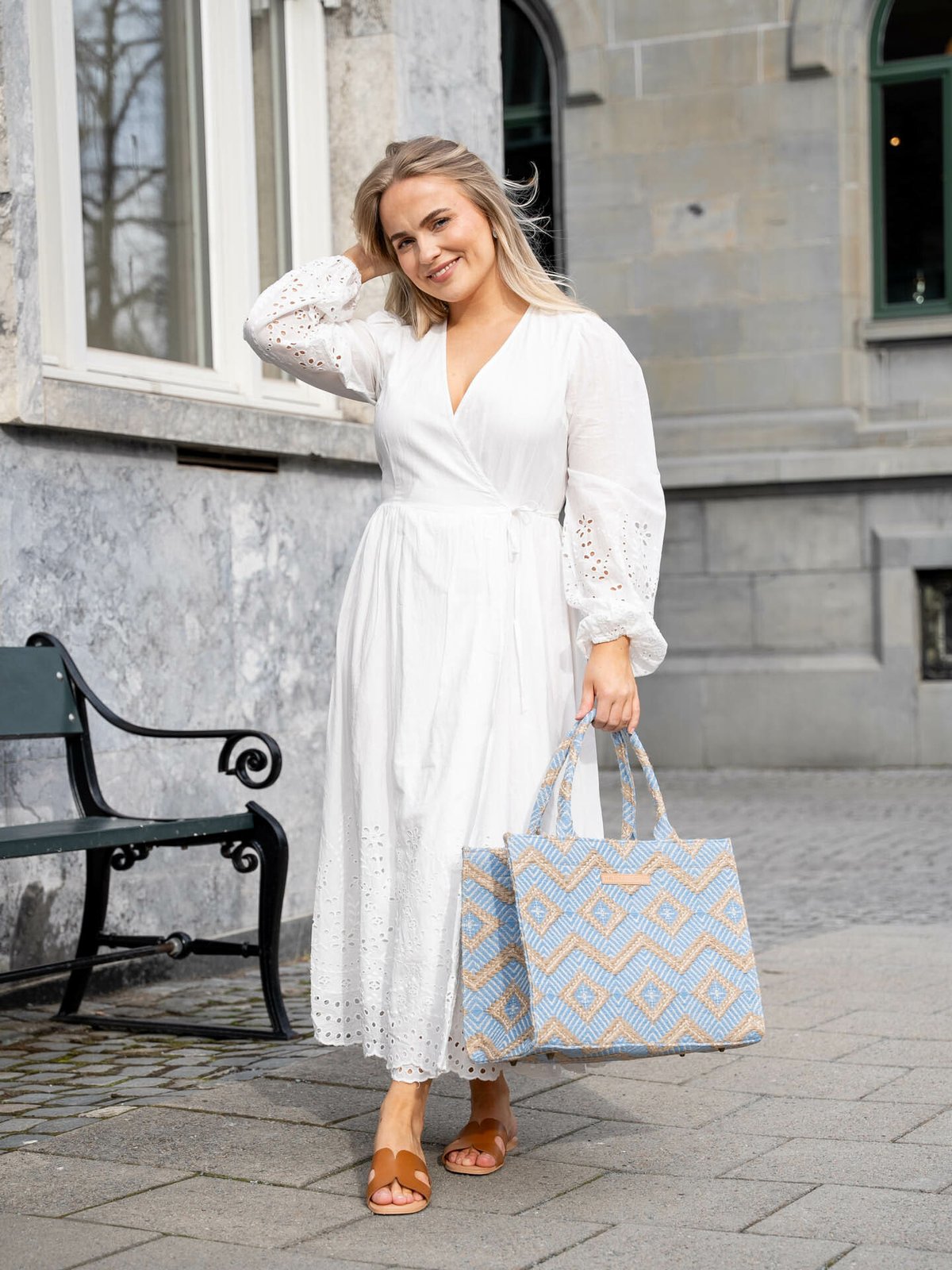 Y.A.S Luma Long Sleeve Long Wrap Dress Star White