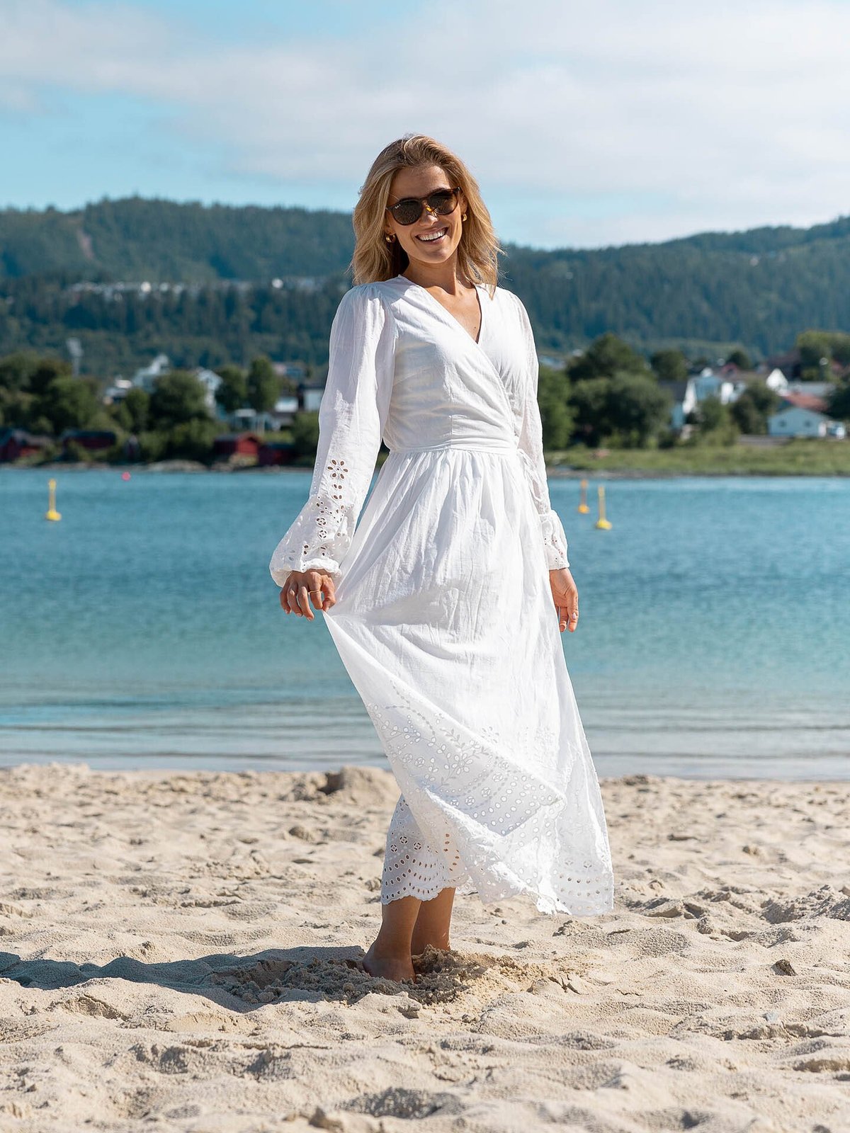 Y.A.S Luma Long Sleeve Long Wrap Dress Star White