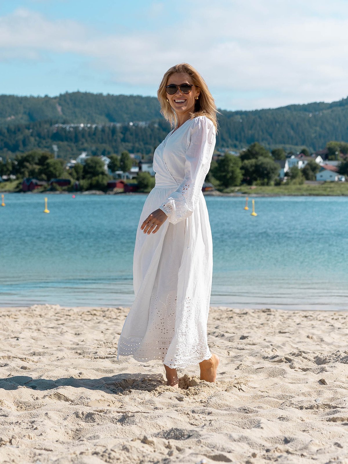 Y.A.S Luma Long Sleeve Long Wrap Dress Star White