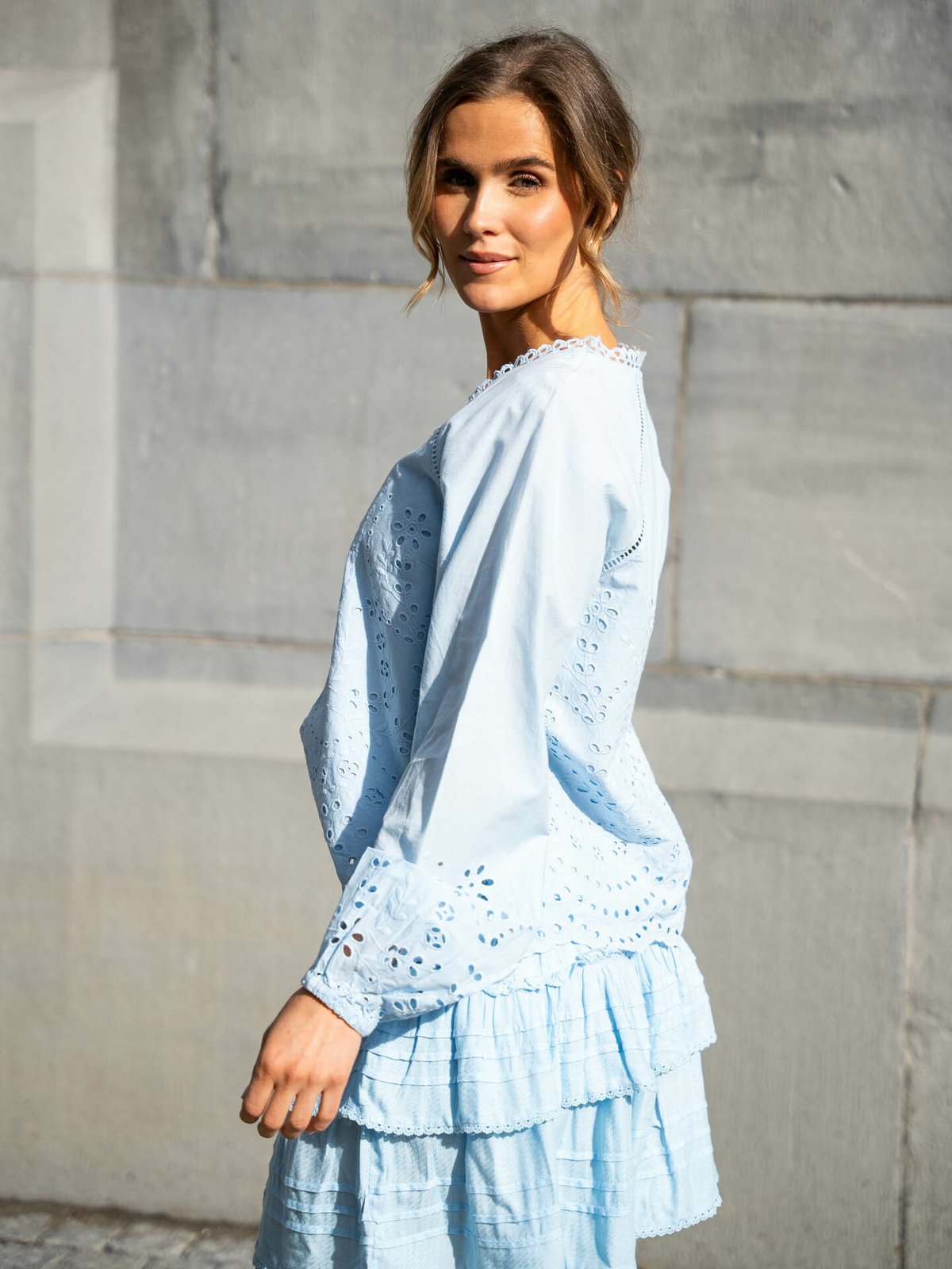 Y.A.S Luma Long Sleeve V-Neck Top Clear Sky