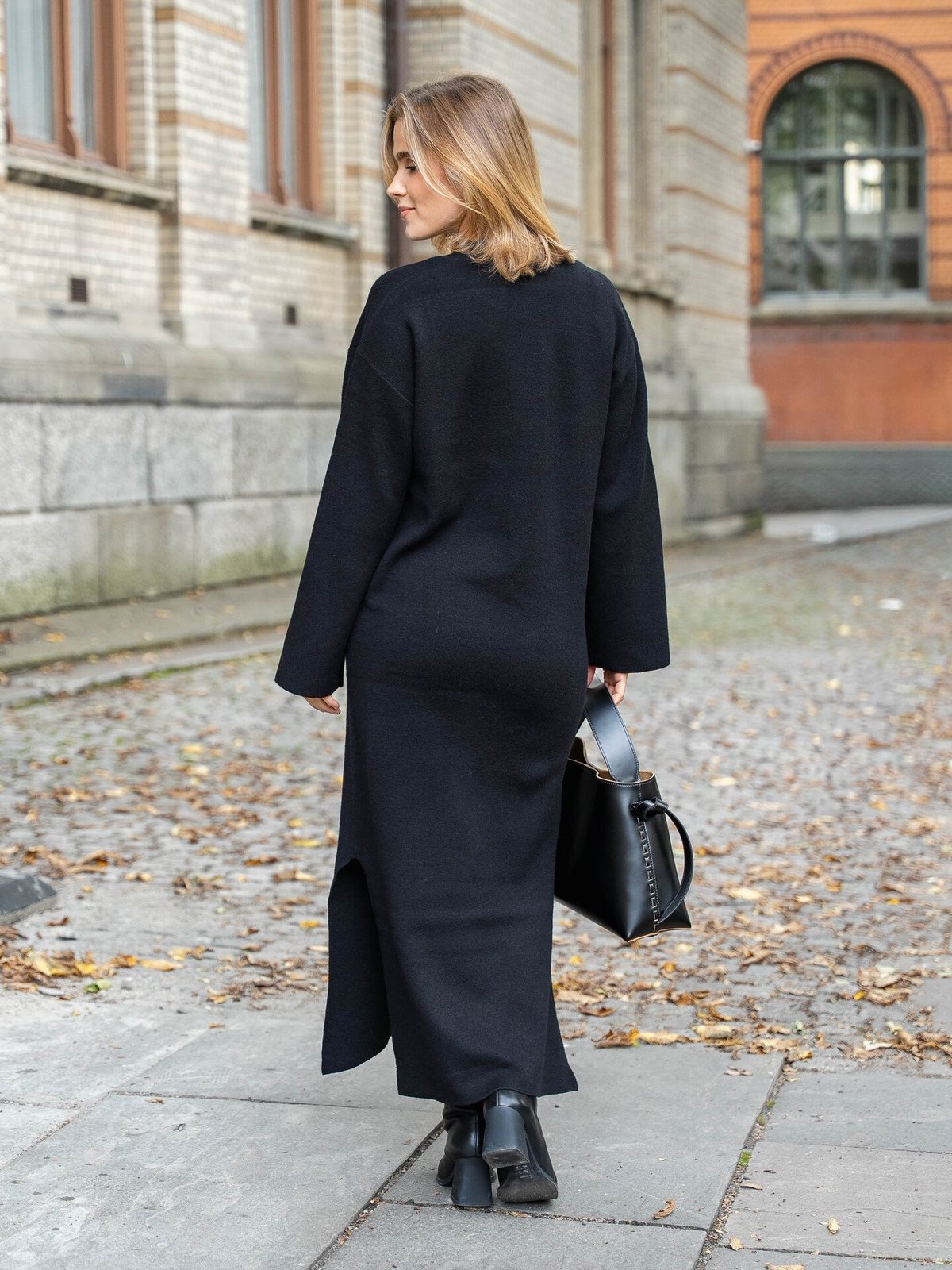 Y.A.S Elma Long Sleeve Long Knit Dress Black