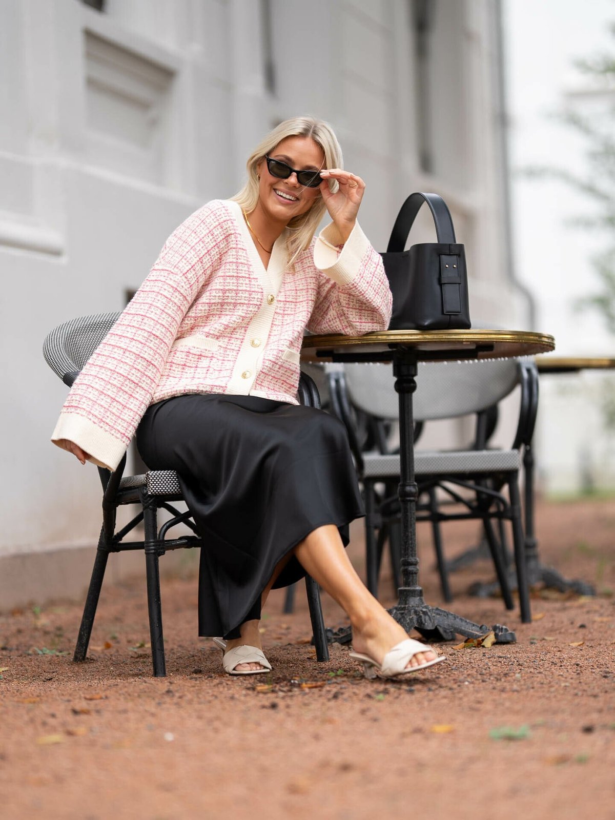 Y.A.S Liviana Long Sleeve Knit Cardigan Birch Rasberry Sorbet / Pirouette