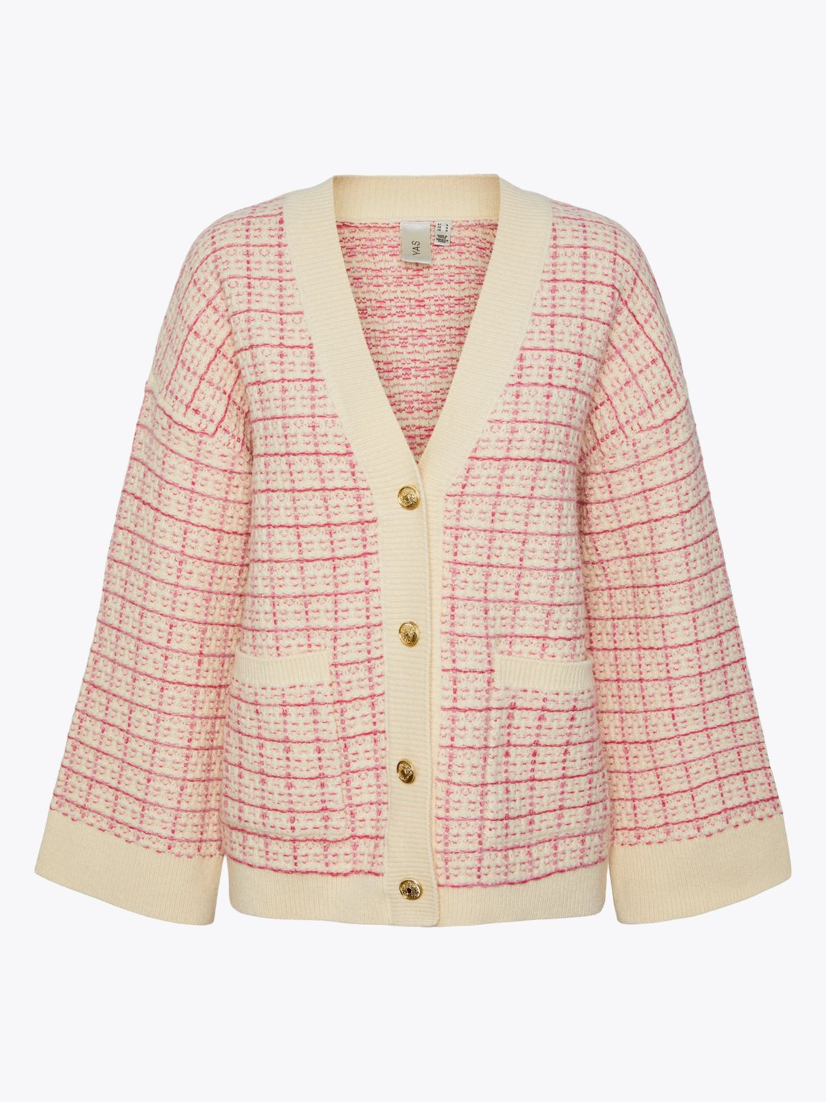 Y.A.S Liviana Long Sleeve Knit Cardigan Birch Rasberry Sorbet / Pirouette