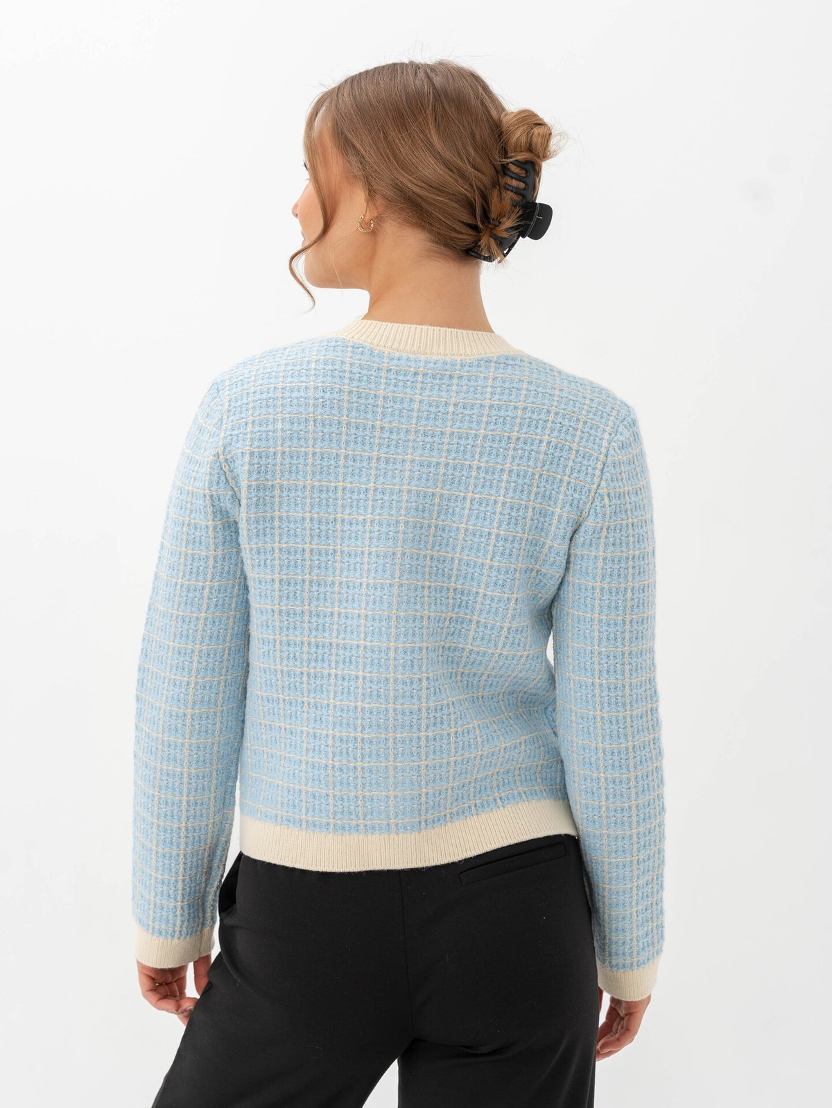 Y.A.S Livia Long Sleeve Short Knit Cardigan Birch / Clear Sky