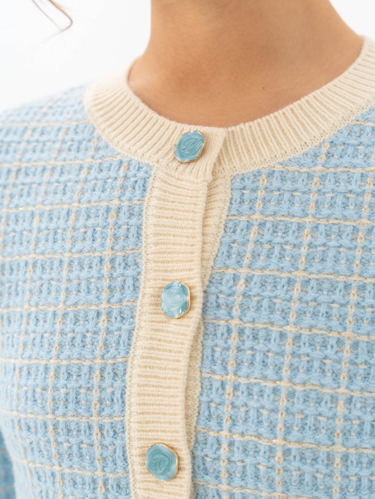 Y.A.S Livia Long Sleeve Short Knit Cardigan Birch / Clear Sky