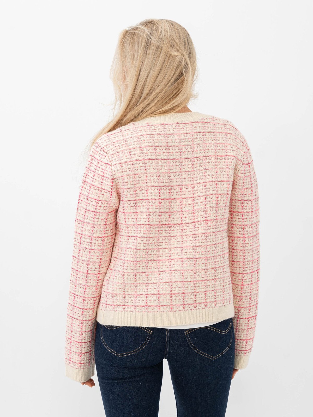 Y.A.S Livia Long Sleeve Short Knit Cardigan Birch Rasberry Sorbet / Pirouette