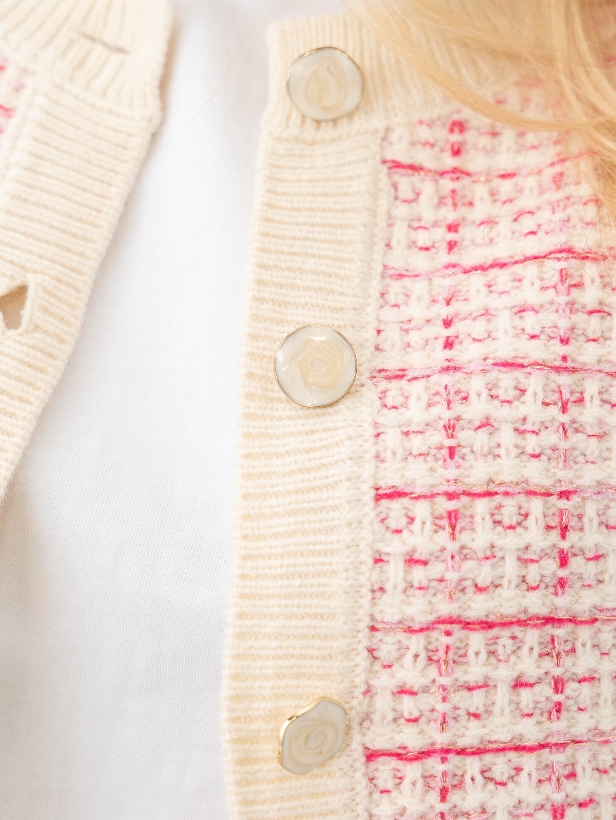 Y.A.S Livia Long Sleeve Short Knit Cardigan Birch Rasberry Sorbet / Pirouette