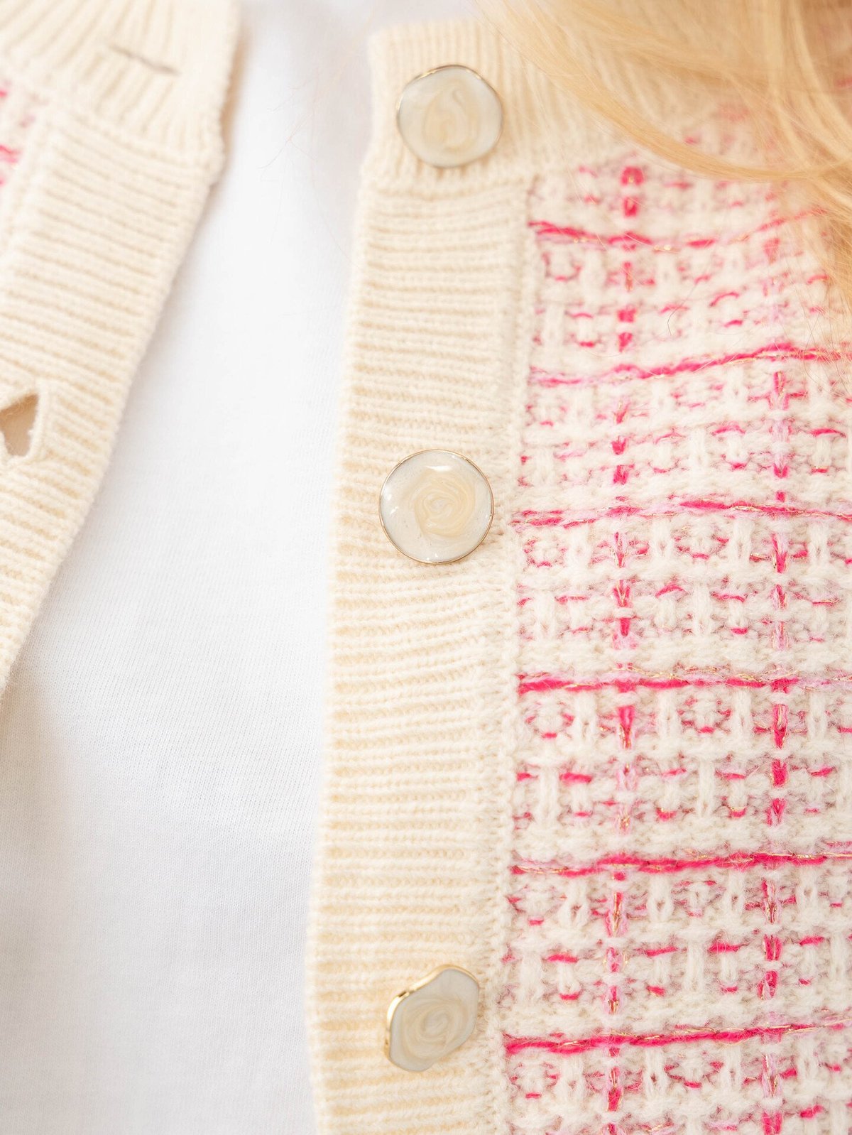 Y.A.S Livia Long Sleeve Short Knit Cardigan Birch Rasberry Sorbet / Pirouette