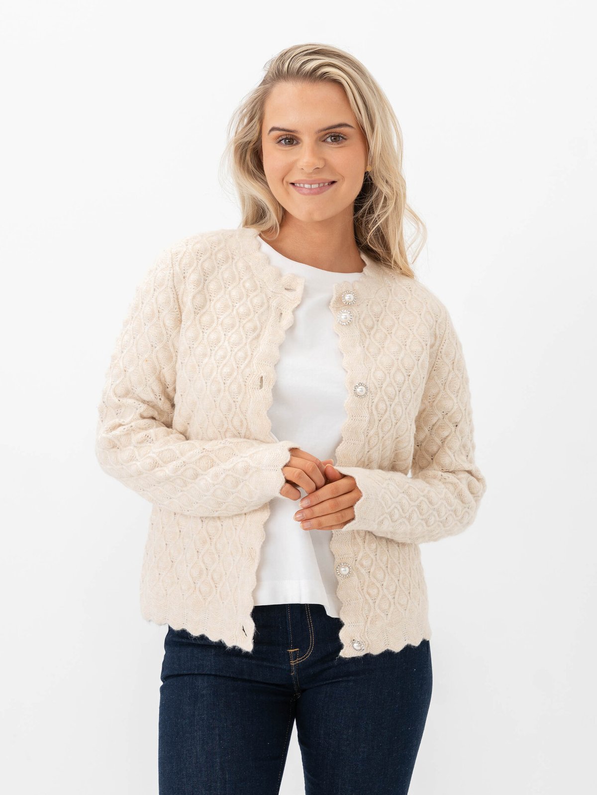 Y.A.S Bubble Long Sleeve Knit Cardigan Birch