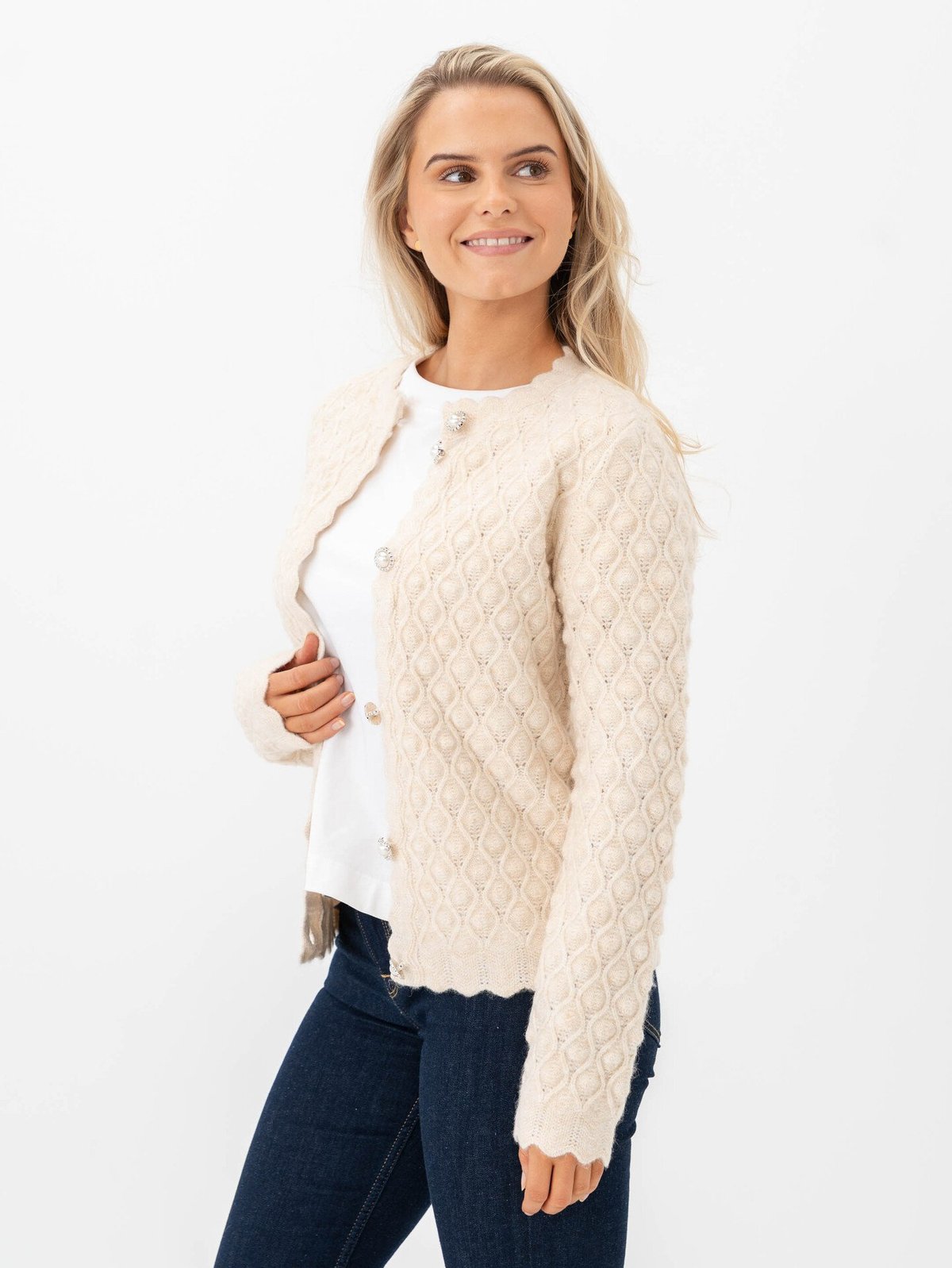 Y.A.S Bubble Long Sleeve Knit Cardigan Birch