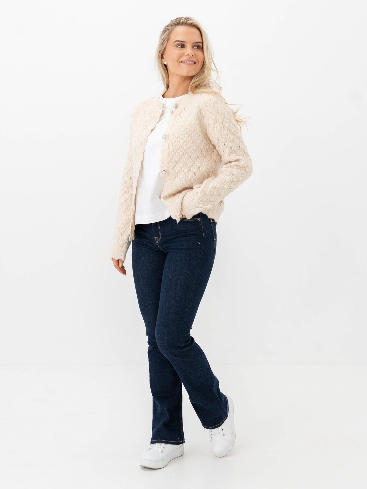 Y.A.S Bubble Long Sleeve Knit Cardigan Birch