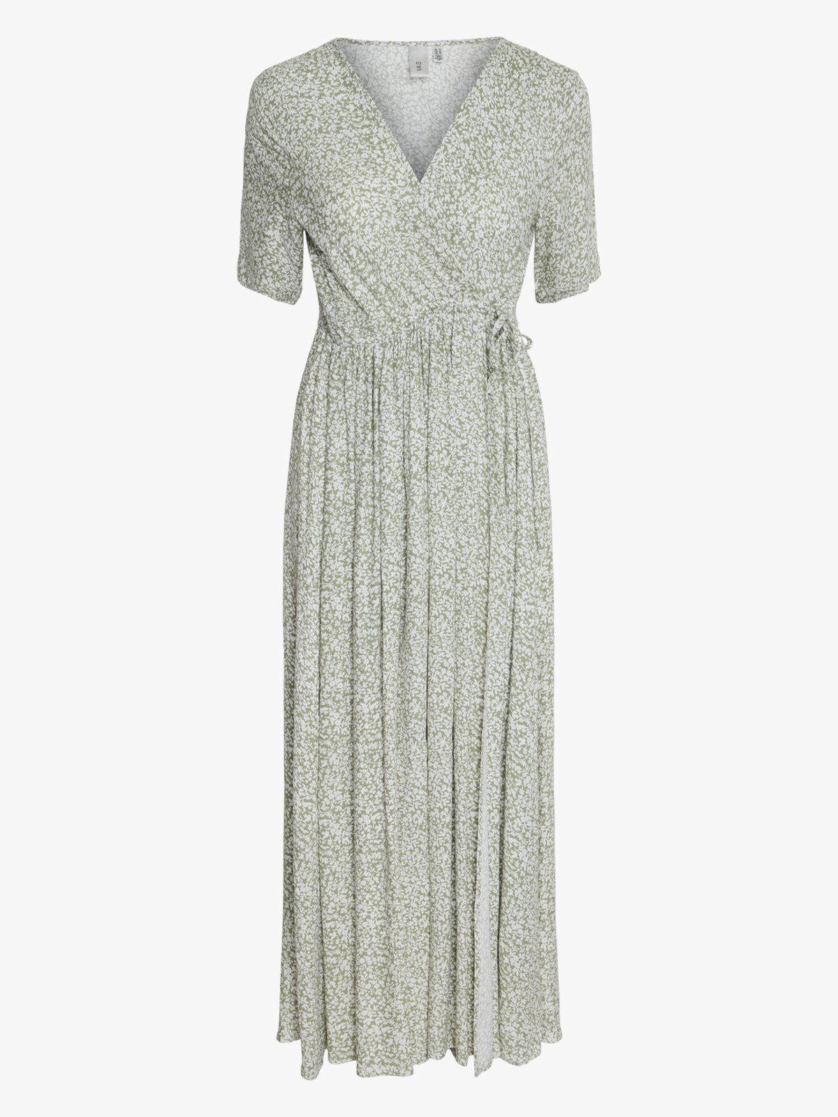 Y.A.S Zeleo Short Sleeve Long Wrap Dress Oil Green/AOP Zeleo print