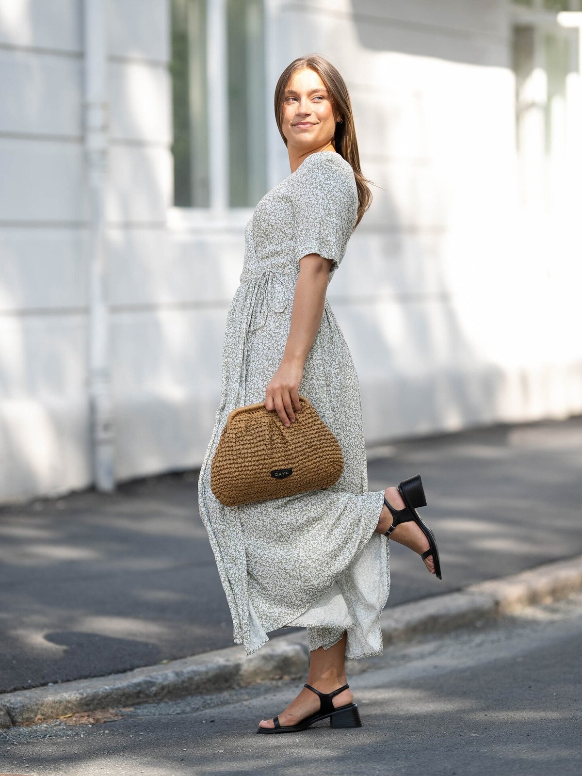 Y.A.S Zeleo Short Sleeve Long Wrap Dress Oil Green/AOP Zeleo print