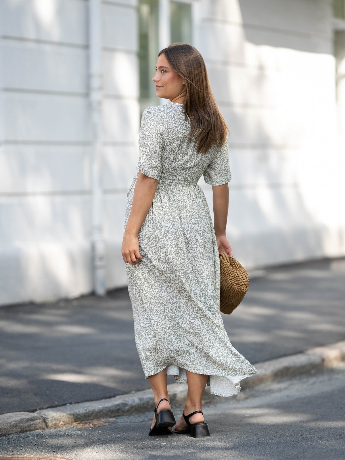 Y.A.S Zeleo Short Sleeve Long Wrap Dress Oil Green/AOP Zeleo print