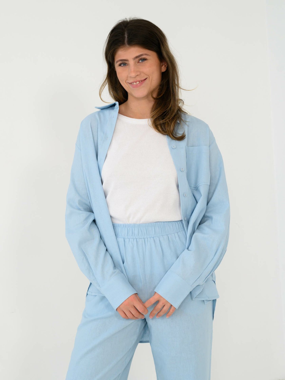 Y.A.S Flaxy Long Sleeve Linen Shirt Clear Sky