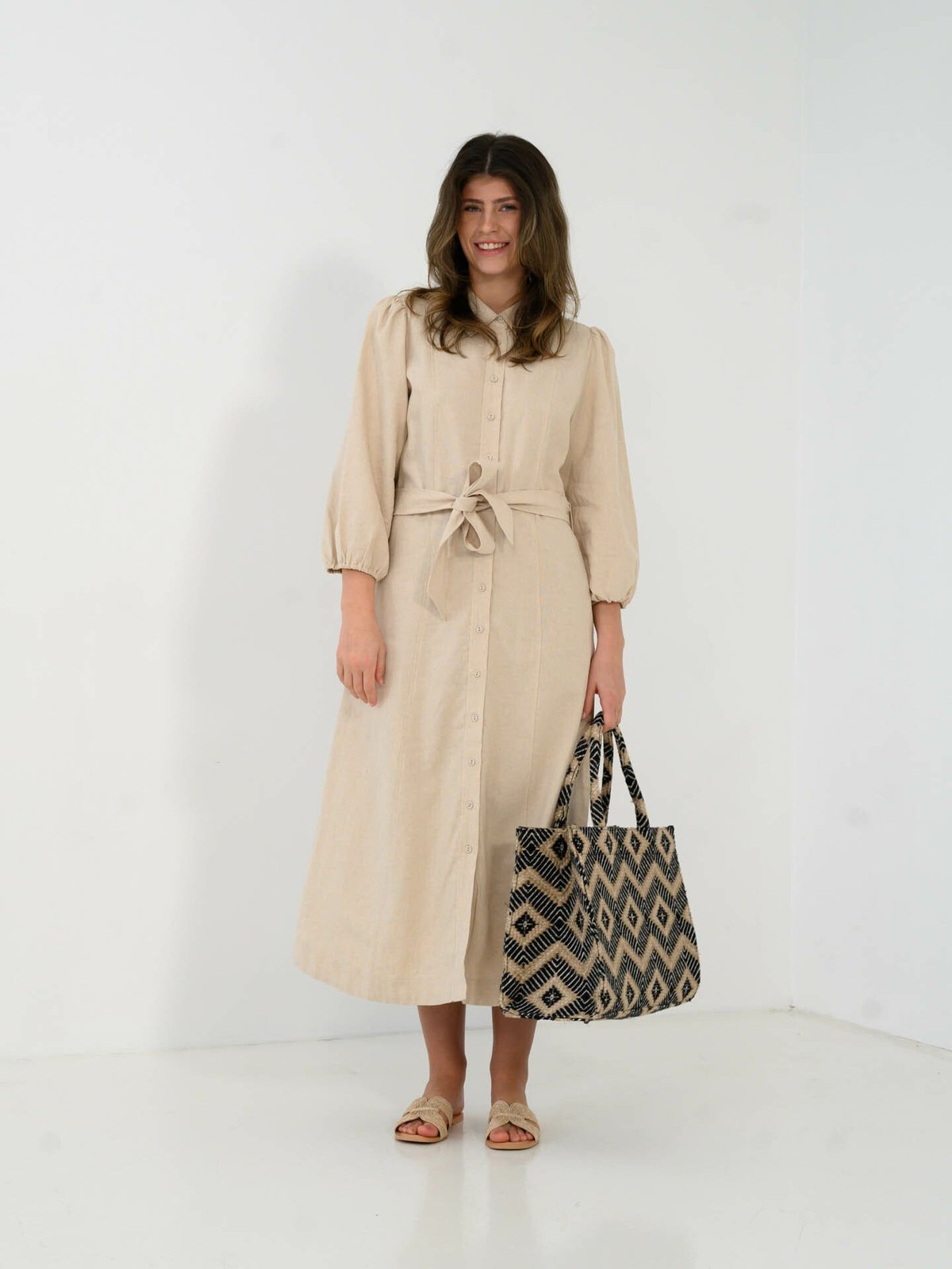 Y.A.S Flaxy 3/4 Linen Shirt Dress Birch