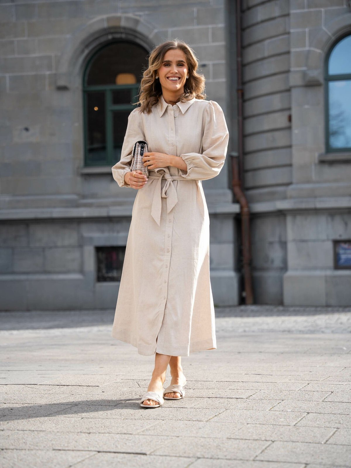 Y.A.S Flaxy 3/4 Linen Shirt Dress Birch