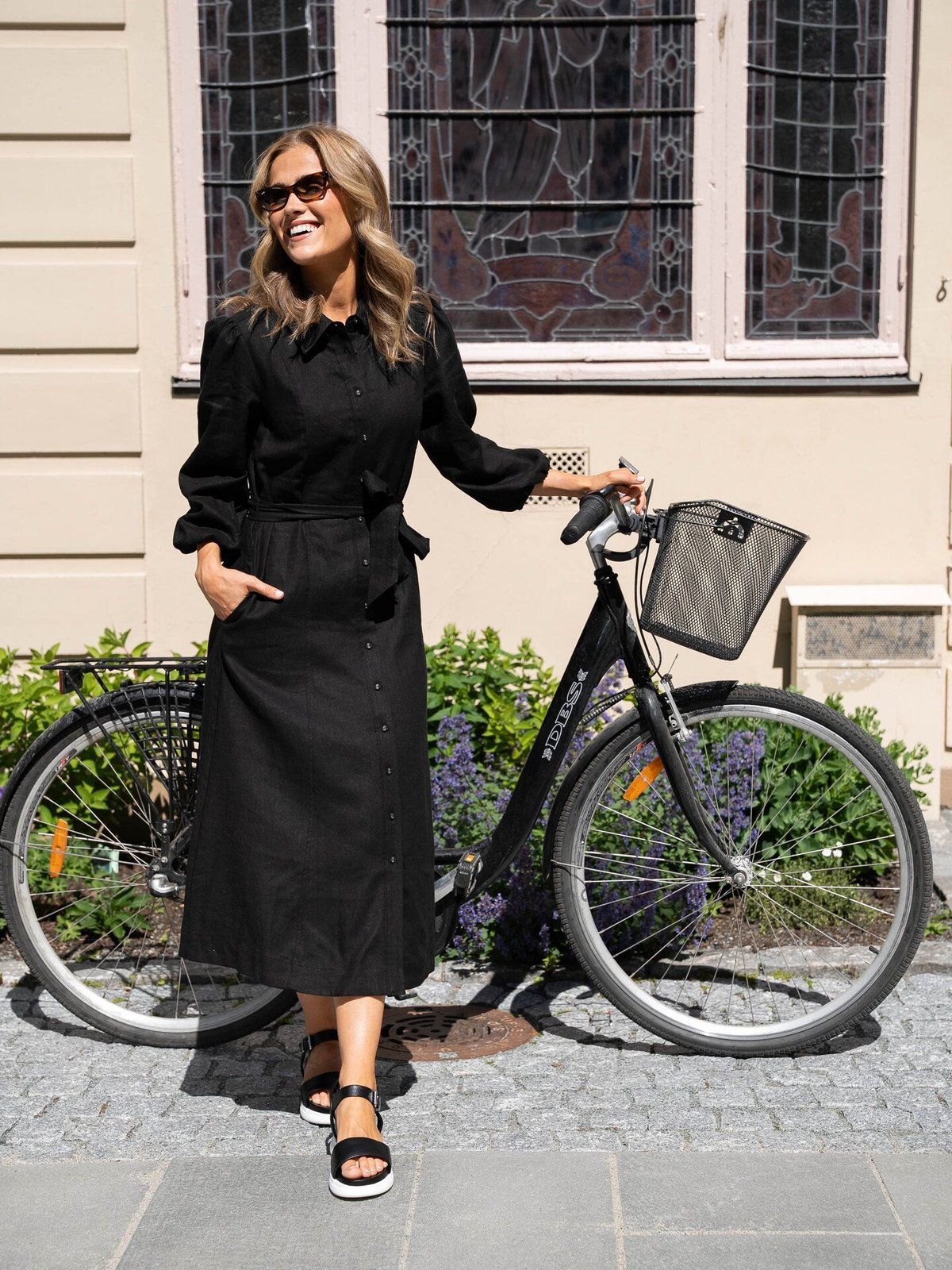 Y.A.S Flaxy 3/4 Linen Shirt Dress Black