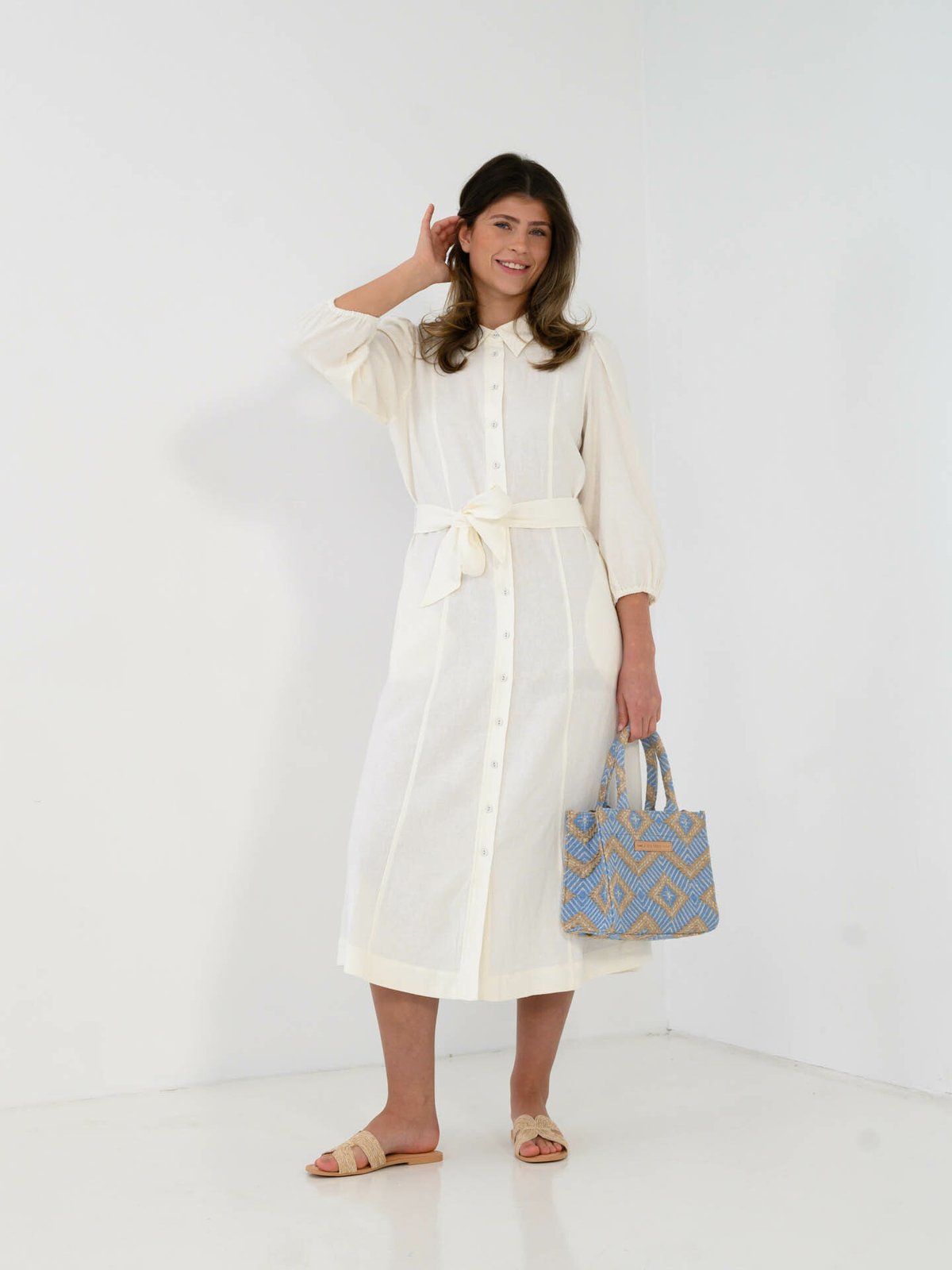 Y.A.S Flaxy 3/4 Linen Shirt Dress Star White