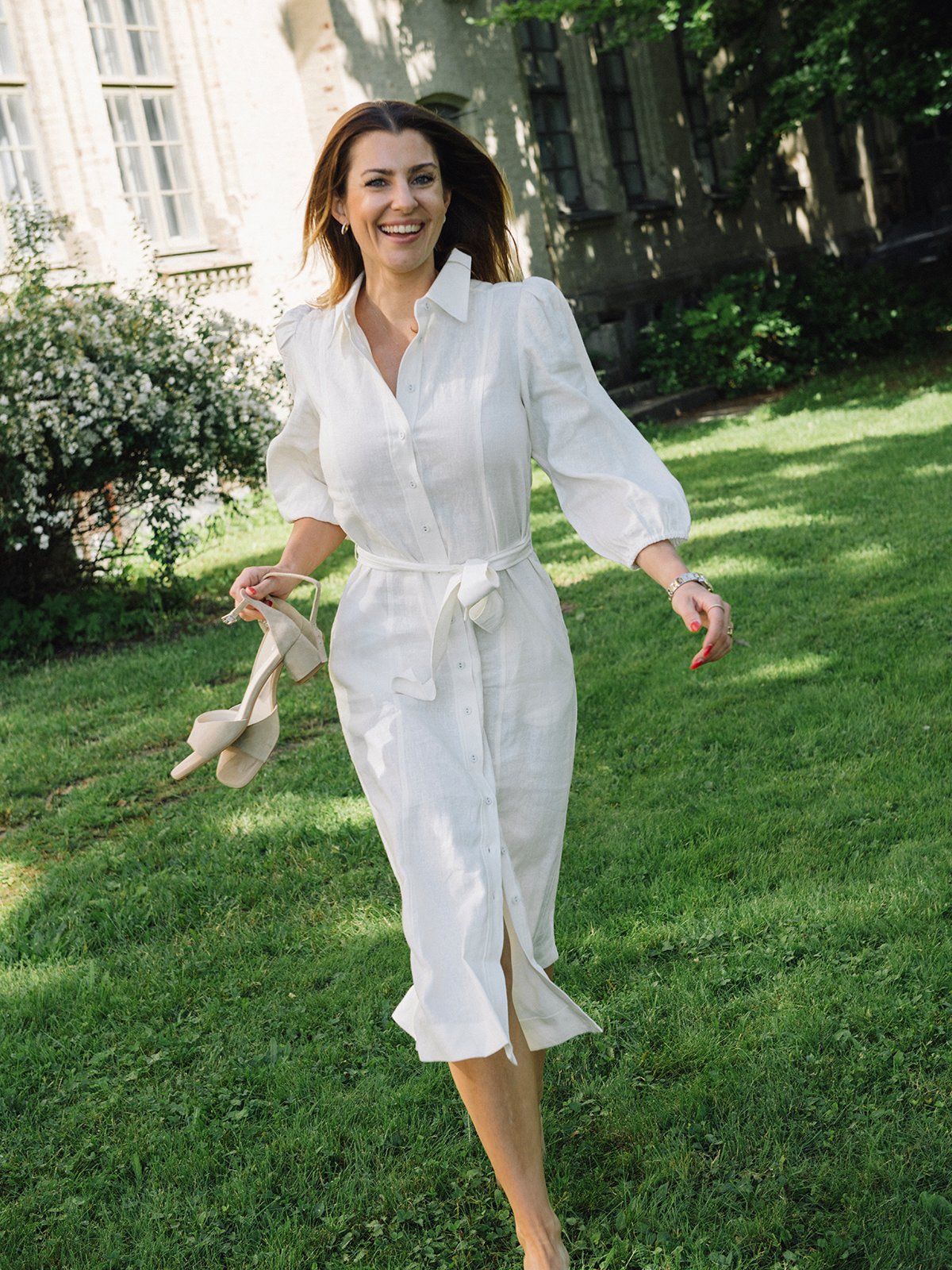 Y.A.S Flaxy 3/4 Linen Shirt Dress Star White