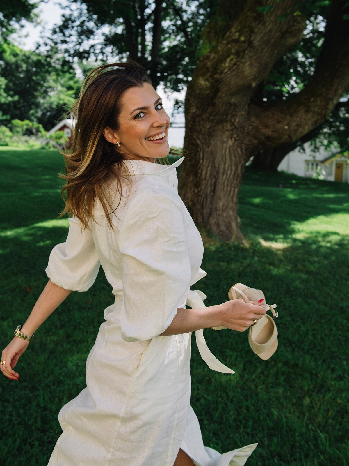 Y.A.S Flaxy 3/4 Linen Shirt Dress Star White