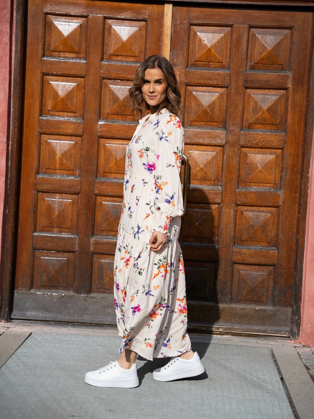 Y.A.S Asina Long Sleeve Long Shirt Dress Whitecap Gray Botanica Print