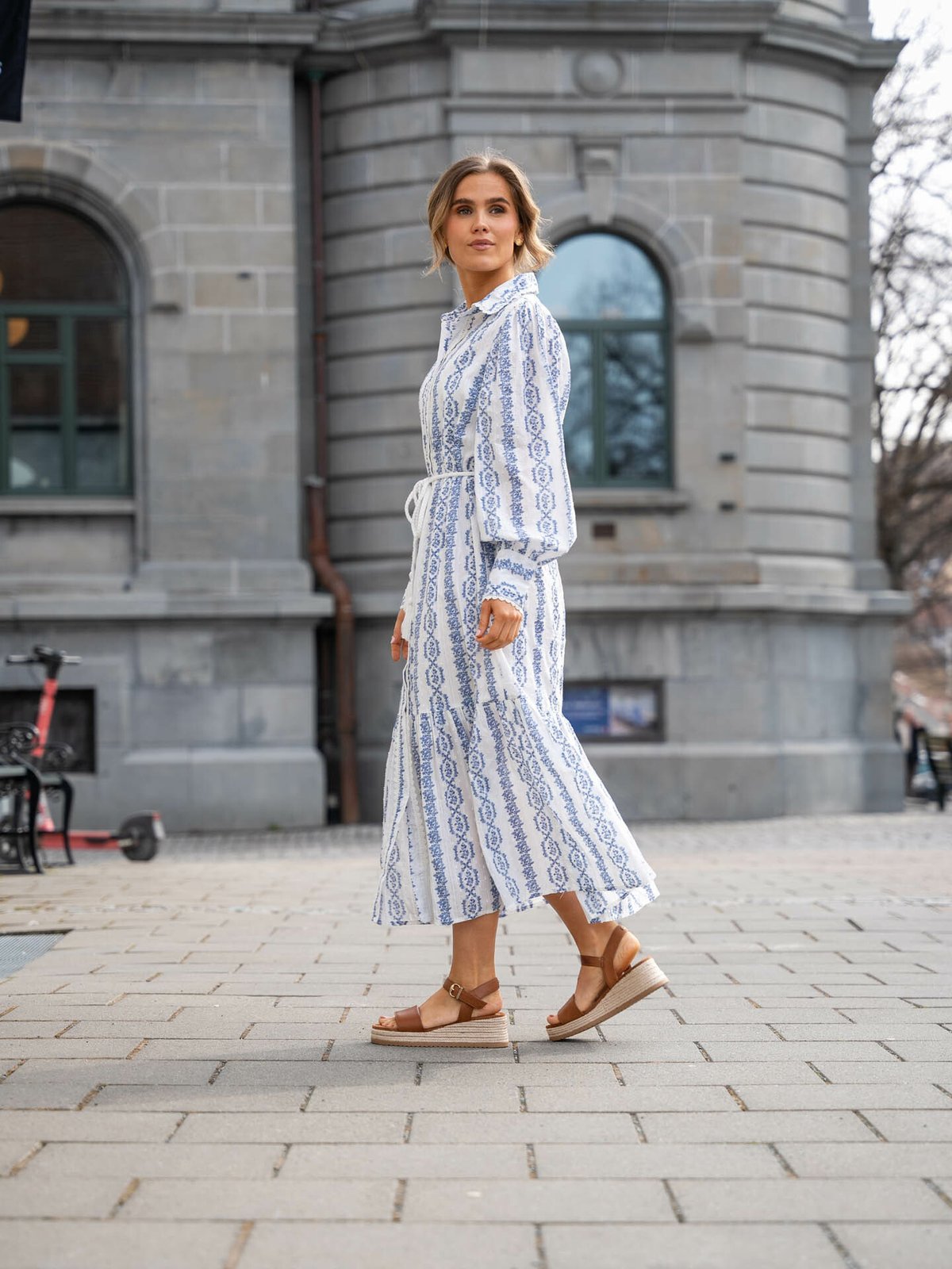 Y.A.S Tovina Long Sleeve Shirt Dress White/ AOP Tovina Print