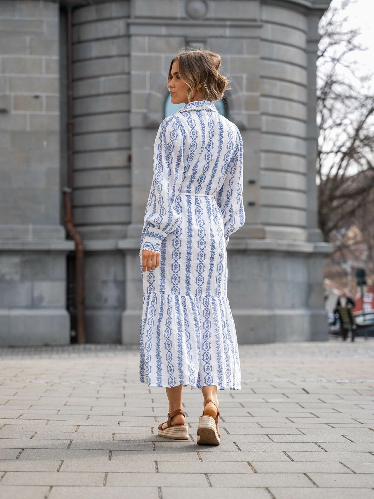 Y.A.S Tovina Long Sleeve Shirt Dress White/ AOP Tovina Print