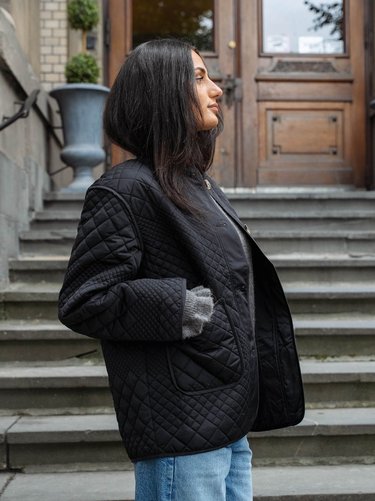 Y.A.S Laurie Long Sleeve Padded Jacket NavyBl Black