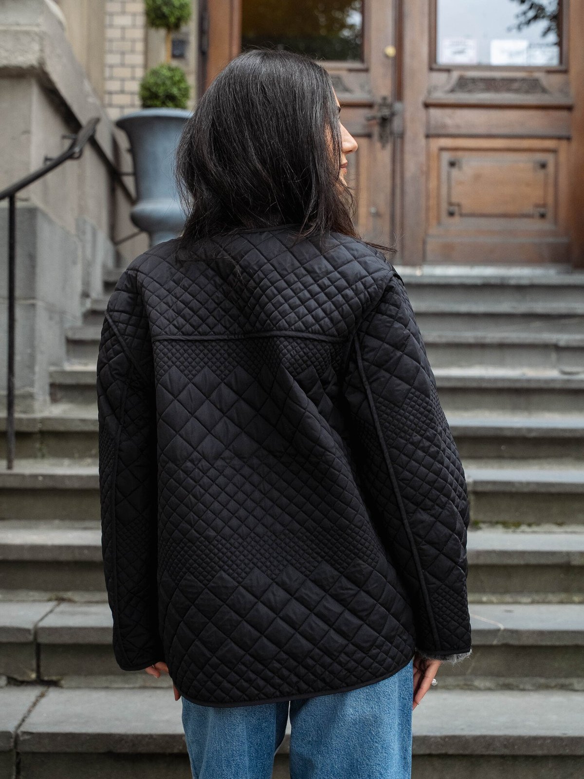 Y.A.S Laurie Long Sleeve Padded Jacket NavyBl Black