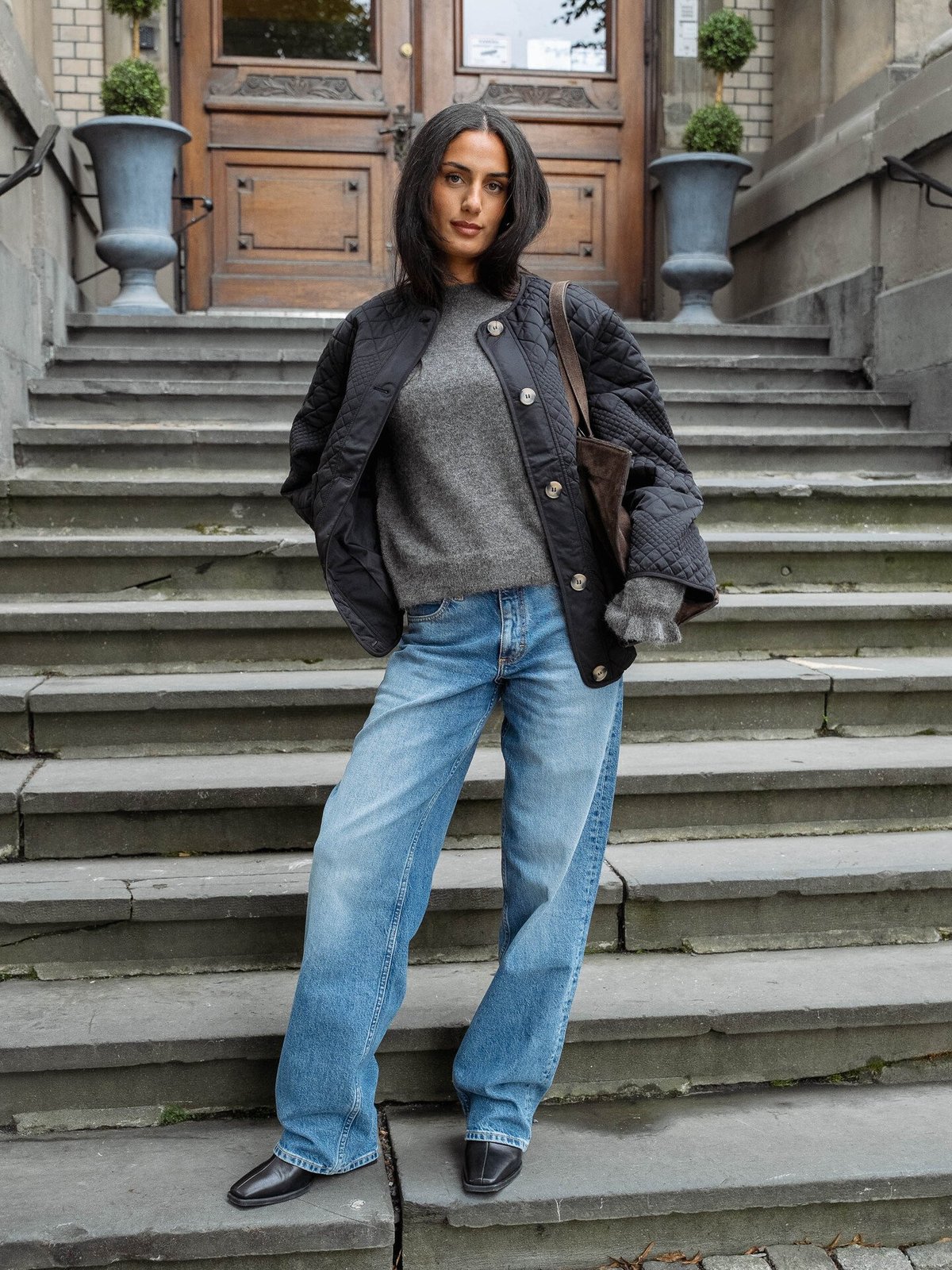 Y.A.S Laurie Long Sleeve Padded Jacket NavyBl Black